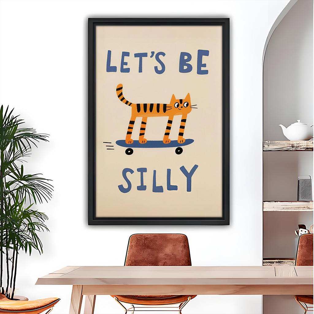 Whimsical Skateboarding Cat Canvas Wall Art | Framed & Unframed l5109