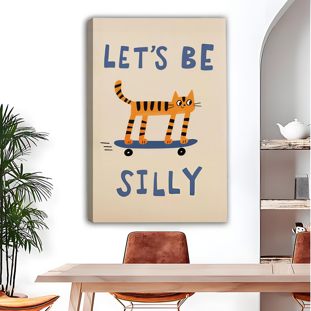 Whimsical Skateboarding Cat Canvas Wall Art | Framed & Unframed l5109