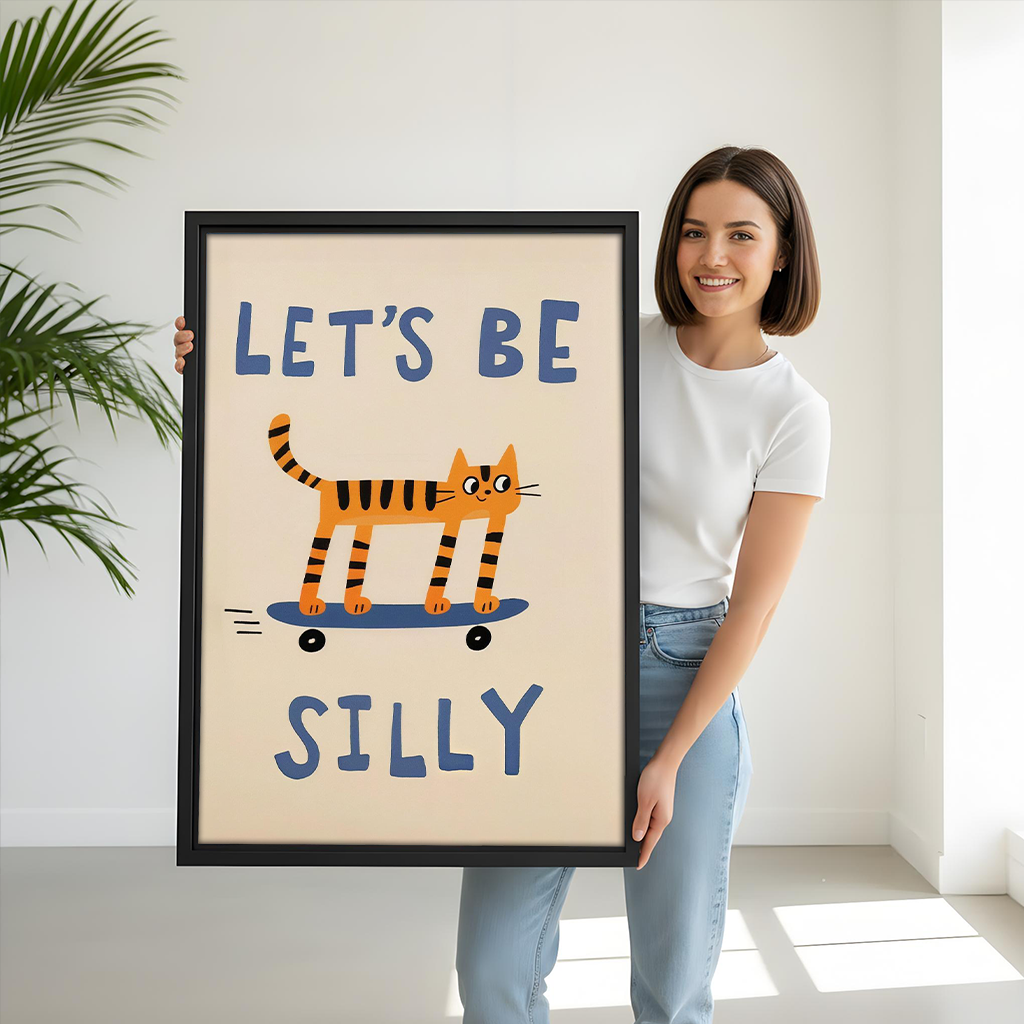 Whimsical Skateboarding Cat Canvas Wall Art | Framed & Unframed l5109