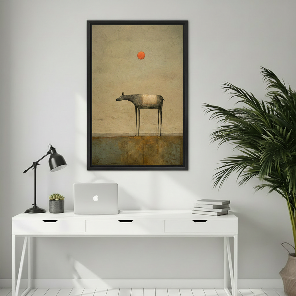 Minimalist lone deer canvas wall art framed print styled above bed as sophisticated bedroom wall decor