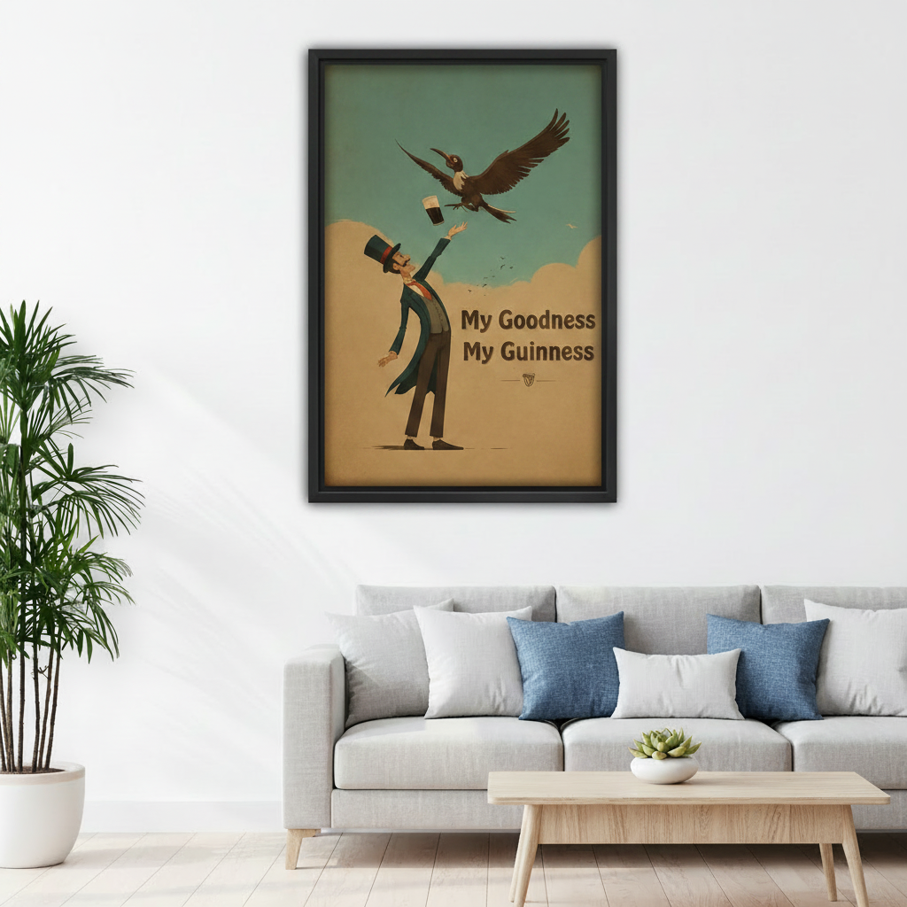 Retro Guinness vintage beer poster framed canvas wall art in living room, man cave bar wall decor