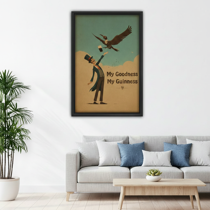 Retro Guinness vintage beer poster framed canvas wall art in living room, man cave bar wall decor