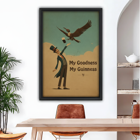 Black framed My Goodness My Guinness vintage beer poster canvas wall art, retro bar decor