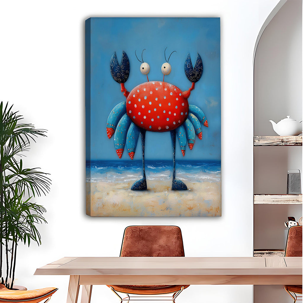Gallery-wrap polka dot crab canvas wall art above a dining table