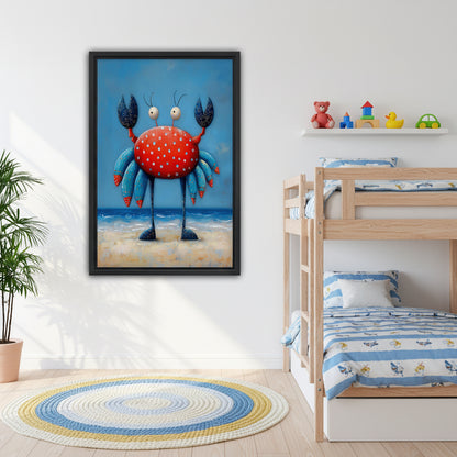Polka dot crab canvas wall art beside bunk beds in a kids’ bedroom