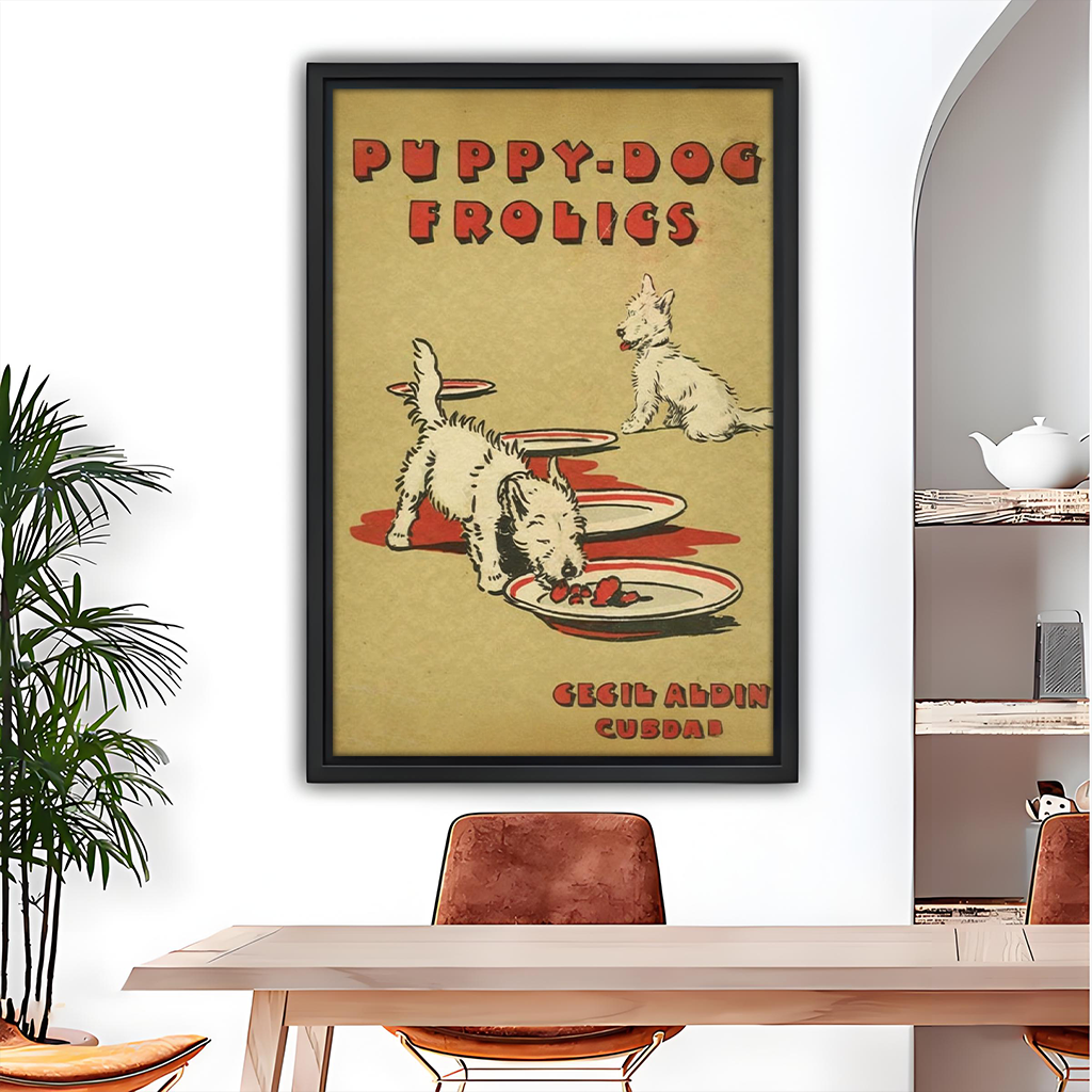 Vintage Puppy Dog Frolics Canvas Wall Art | Framed & Unframed l5110