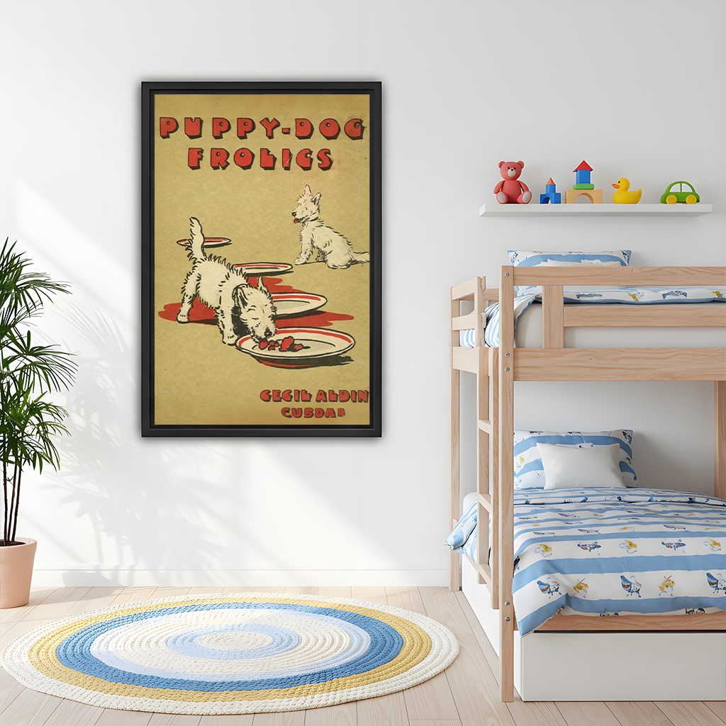 Vintage Puppy Dog Frolics Canvas Wall Art | Framed & Unframed l5110