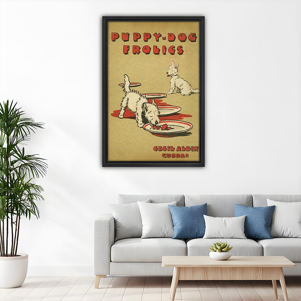 Vintage Puppy Dog Frolics Canvas Wall Art | Framed & Unframed l5110