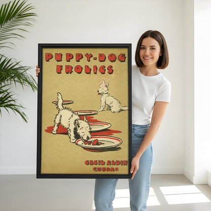 Vintage Puppy Dog Frolics Canvas Wall Art | Framed & Unframed l5110