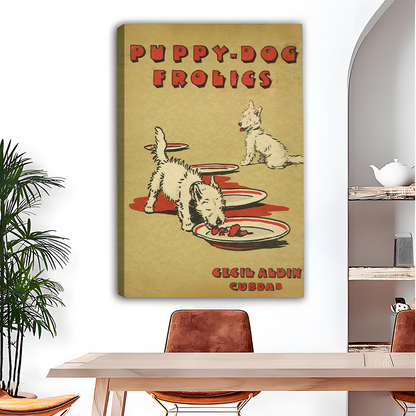 Vintage Puppy Dog Frolics Canvas Wall Art | Framed & Unframed l5110