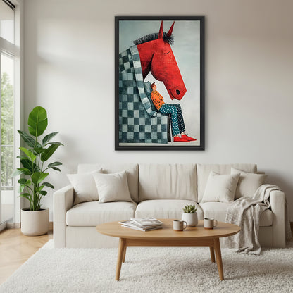 Red Horse Folk Art Companionship Canvas Wall Art | Framed & Unframed l4638