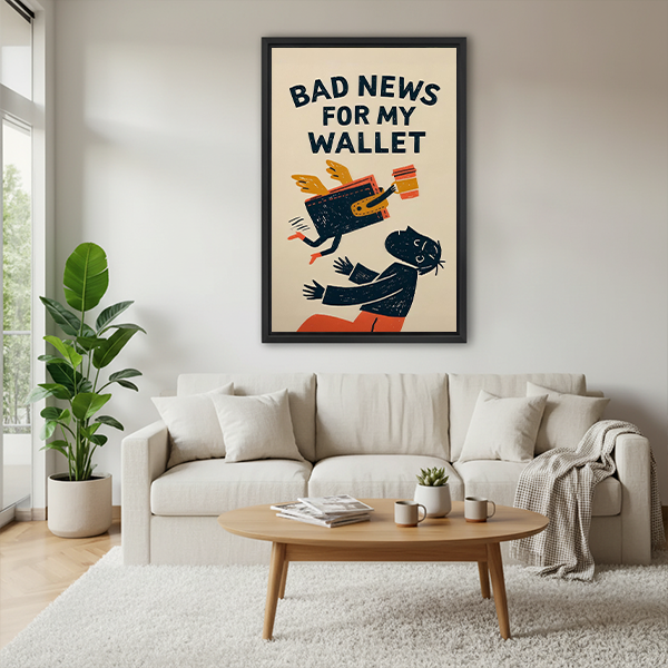 Retro Funny Cat Wallet Canvas Wall Art | Framed & Unframed l5102