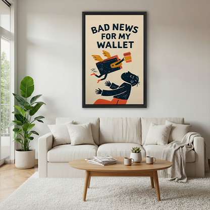 Retro Funny Cat Wallet Canvas Wall Art | Framed & Unframed l5102