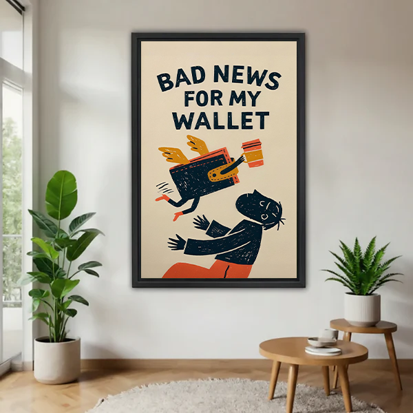 Retro Funny Cat Wallet Canvas Wall Art | Framed & Unframed l5102