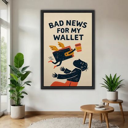 Retro Funny Cat Wallet Canvas Wall Art | Framed & Unframed l5102