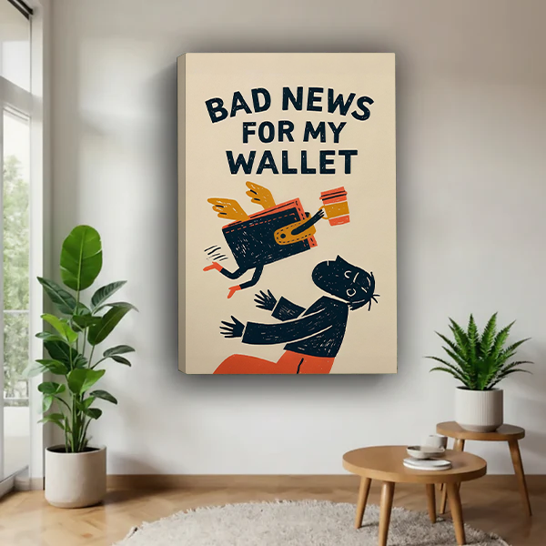 Retro Funny Cat Wallet Canvas Wall Art | Framed & Unframed l5102