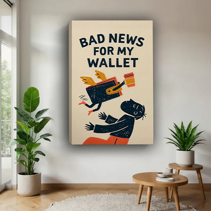 Retro Funny Cat Wallet Canvas Wall Art | Framed & Unframed l5102