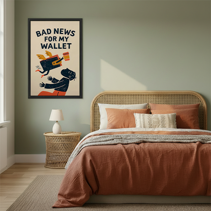 Retro Funny Cat Wallet Canvas Wall Art | Framed & Unframed l5102