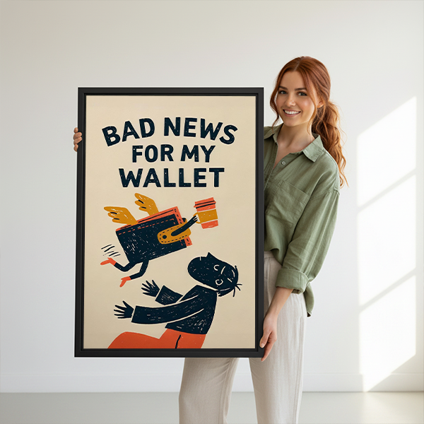 Retro Funny Cat Wallet Canvas Wall Art | Framed & Unframed l5102