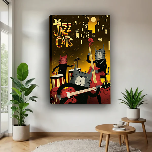 Retro Jazz Cats Canvas Wall Art | Framed & Unframed l5100
