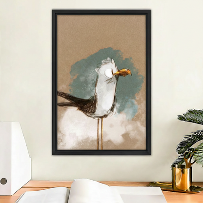 Vintage seagull bird framed canvas print on office wall — nature-inspired wall art decor