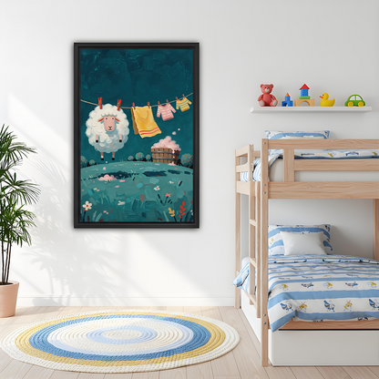 Whimsical Sheep Laundry Canvas Wall Art | Framed & Unframed l5112