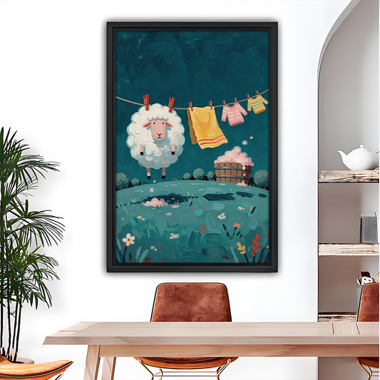 Whimsical Sheep Laundry Canvas Wall Art | Framed & Unframed l5112