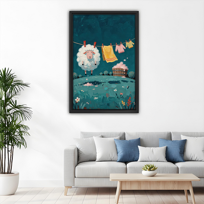 Whimsical Sheep Laundry Canvas Wall Art | Framed & Unframed l5112