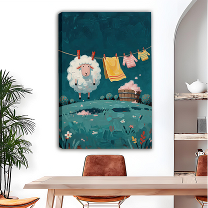 Whimsical Sheep Laundry Canvas Wall Art | Framed & Unframed l5112
