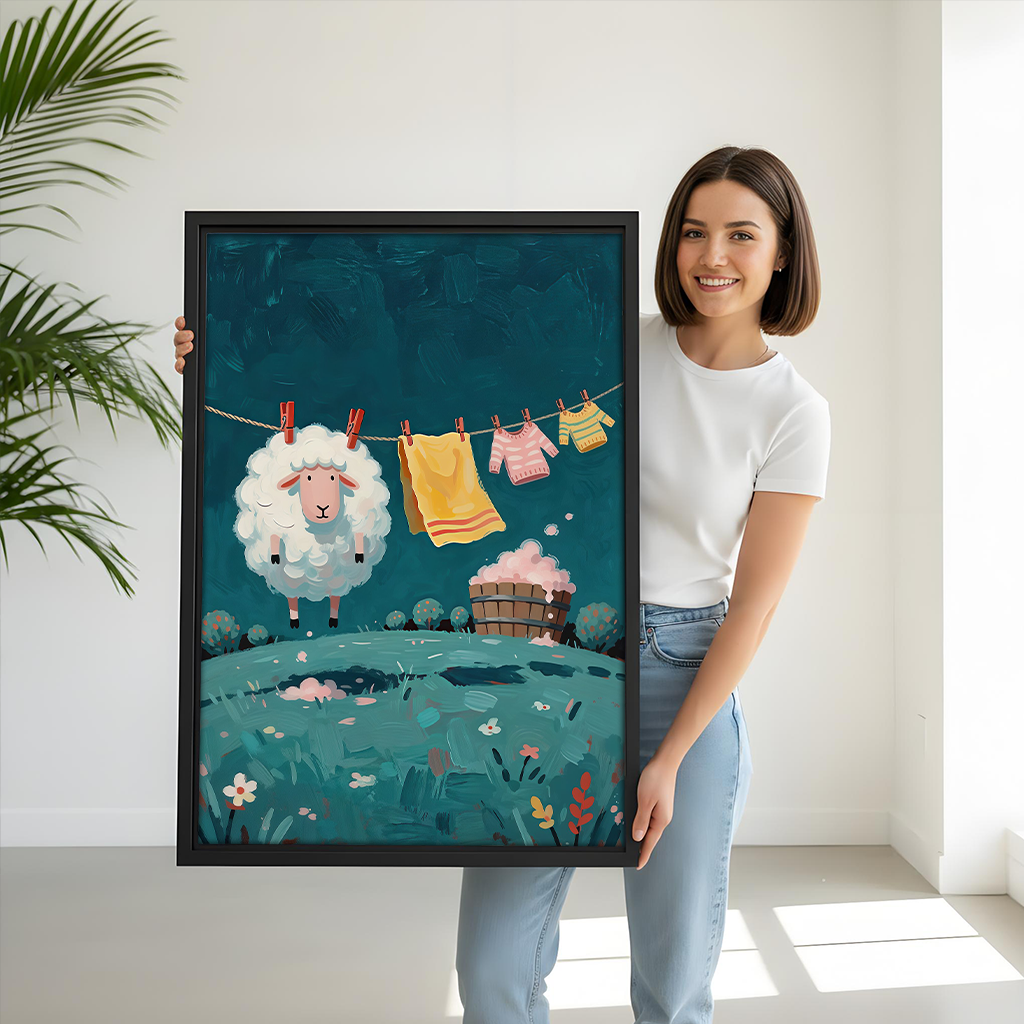 Whimsical Sheep Laundry Canvas Wall Art | Framed & Unframed l5112