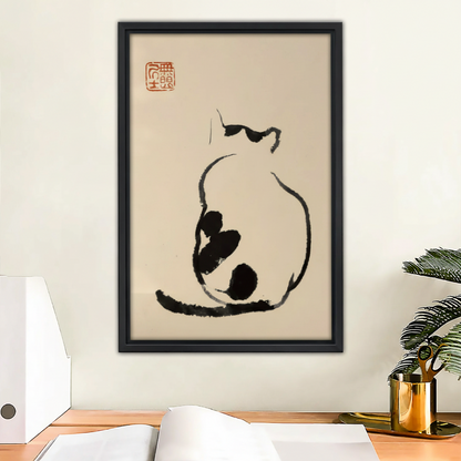 Sumi-e Cat Back View Ink Brush Framed Canvas Wall Art|Liberty Signs #L1682