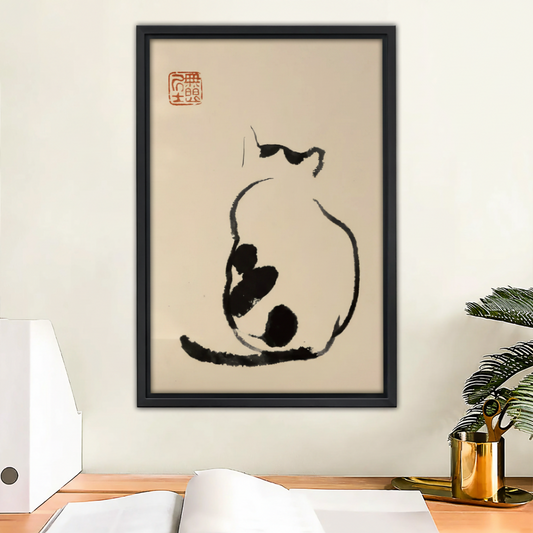 Sumi-e Cat Back View Ink Brush Framed Canvas Wall Art|Liberty Signs #L1682