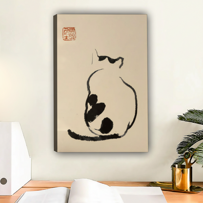 Sumi-e Cat Back View Ink Brush Framed Canvas Wall Art|Liberty Signs #L1682