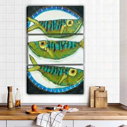Three Fish Oil Painting Three-Panel Triptych