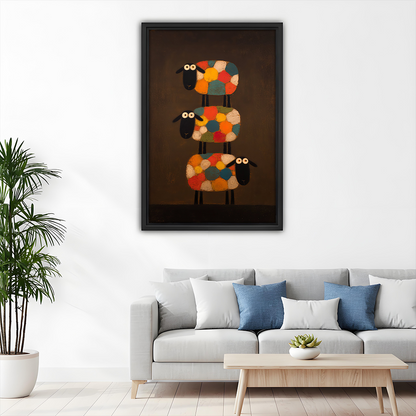 Whimsical Patchwork Sheep Canvas Wall Art | Framed & Unframed l5111