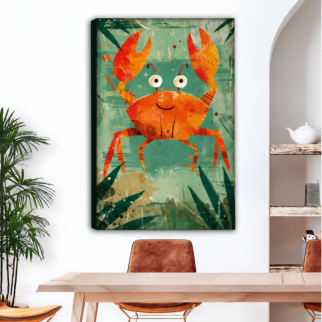 unframed-whimsical-orange-crab-canvas-wall-art-dining-room