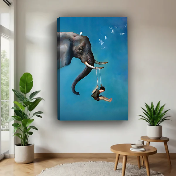 Unframed gallery-wrap watercolor sandpiper birds canvas print displayed on a neutral modern living room wall