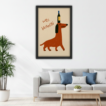 Funny well balanced dachshund framed wall art in kids bedroom with bunk bed, playful dog print for children's room