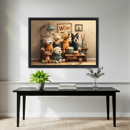 Whimsical Dog Group Canvas Wall Art | Framed & Unframed l5096