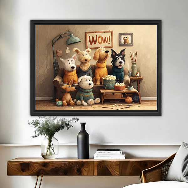 Whimsical Dog Group Canvas Wall Art | Framed & Unframed l5096