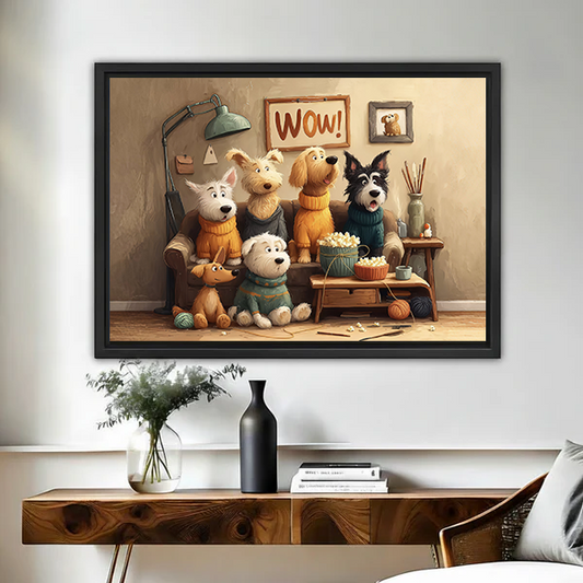 Whimsical Dog Group Canvas Wall Art | Framed & Unframed l5096