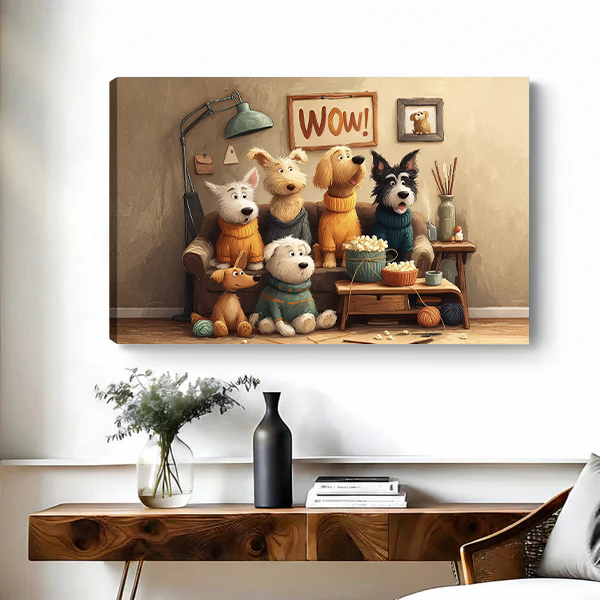 Whimsical Dog Group Canvas Wall Art | Framed & Unframed l5096