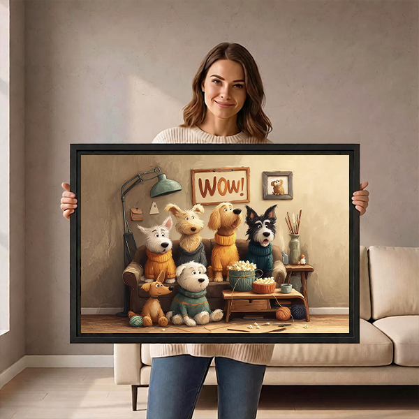 Whimsical Dog Group Canvas Wall Art | Framed & Unframed l5096