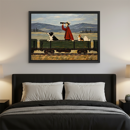 Whimsical Dog Train Canvas Wall Art | Framed & Unframed l5097