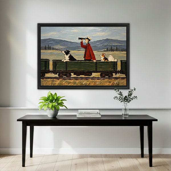 Whimsical Dog Train Canvas Wall Art | Framed & Unframed l5097