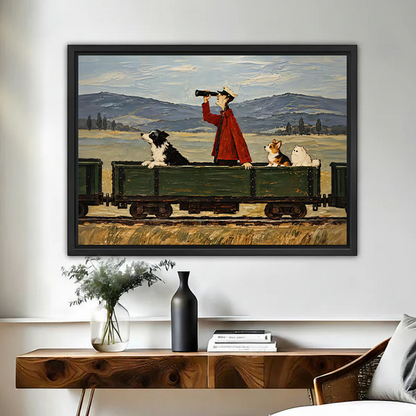 Whimsical Dog Train Canvas Wall Art | Framed & Unframed l5097