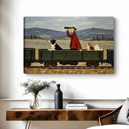 Whimsical Dog Train Canvas Wall Art | Framed & Unframed l5097