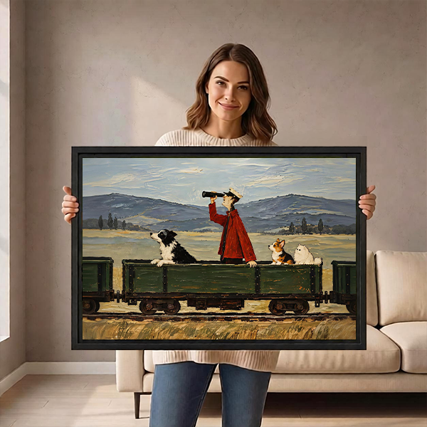 Whimsical Dog Train Canvas Wall Art | Framed & Unframed l5097