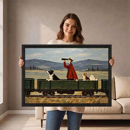 Whimsical Dog Train Canvas Wall Art | Framed & Unframed l5097