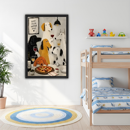 Whimsical Dogs Pizza and Wine Canvas Wall Art | Framed & Unframed l5108